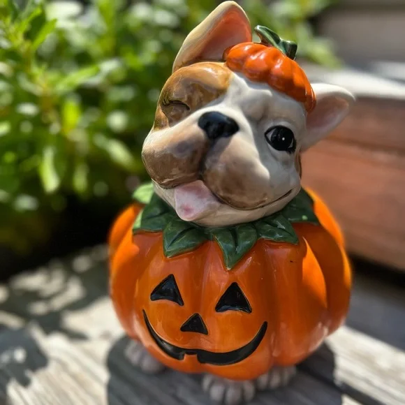 Blue Sky Halloween Frenchie Bulldog Dog Pumpkin Figurine Ceramic Statue Decor - Picture 2 of 6